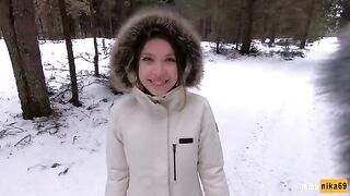 I like to fuck outdoors even in the snow - Cum on my face POV
