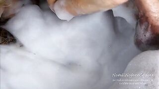 Horny blonde girl fucks in the bath and makes a man cum fast