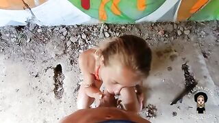 A sexual chick has sex with a guy in the abandoned building