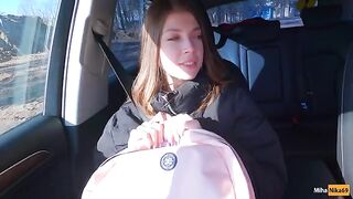 A cute girl-hitchhiker agreed to give a blowjob for money - Public Agent