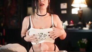 Goth slut in glasses gets fucked by a big toy, courtesy of Adam & Eve