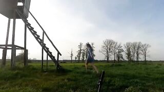 A girl was fucked by a guy in a hunting platform for dogs
