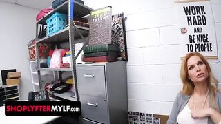 A bratty milf with huge boobs gets busted by the security officer