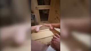 That big dude masturbates in sauna... I sucked him and he came on my throat
