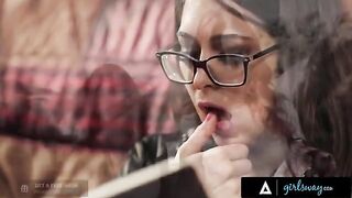 An investigator, reminiscent of the fiery Riley Reid, rubs her pussy in a fantasy