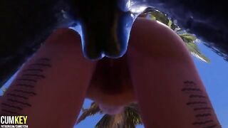 Two hot girls are getting fucked by a huge dick of a monster