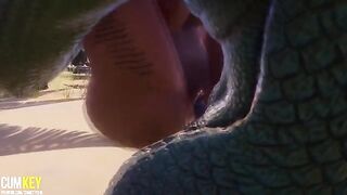 Two hot girls are getting fucked by a huge dick of a monster