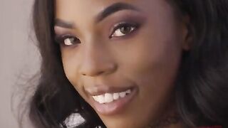 Petite ebony babe Sarah Banks in rough anal action