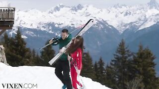 A young ski bunny has passionate sex with her partner in the Alps