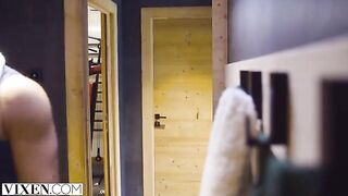 A young ski bunny has passionate sex with her partner in the Alps