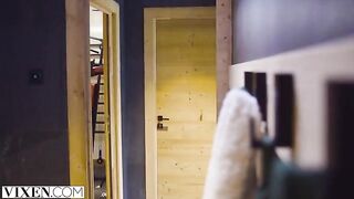 A young ski bunny has passionate sex with her partner in the Alps