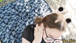 A lot of semen on the cute schoolgirl's face in a hot compilation