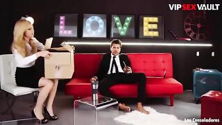 A guy taught Claudia Bavel to enjoy a threesome on camera