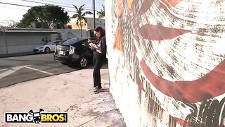 A busty brunette, Roxxii Blair, gets banged hard by a stranger in his van