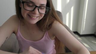 Sexy teen in glasses learns anatomy on a big cock