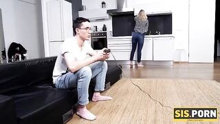 Skinny teen with tiny tits gets fucked by stepbro