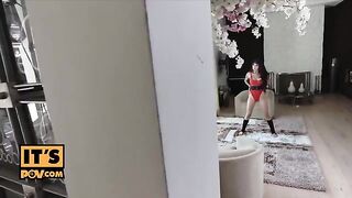 Brenna Sparks checks her stepdad’s cock size while jerking, showcasing her petite yet juicy frame