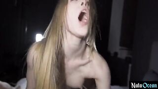 Skinny teen gets fucked hard in her tight pussy by an insatiable hung
