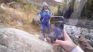 A sexy girl made blowjob for her photographer in nature after a photo shoot