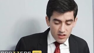 Two guys fuck busty secretary Carla Boom in the elevator