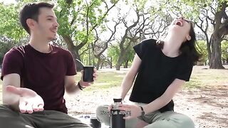 A day at the park ends up with a girl giving a blowjob on the grass