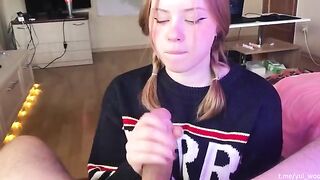 Student gently sucks her partner's dick and receives a lot of sperm