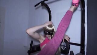Fitness girl gets her ass smashed by two cocks in gym