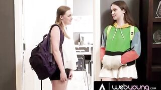 The horny 18-year-old girl Hazel Moore ate the pussy of her busty bestie Samantha Reigns in their college classroom