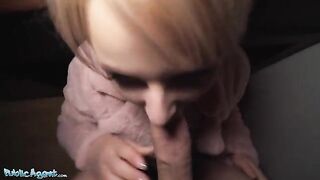 Short hair blonde teen gets fucked on the bus stop by Public Agent