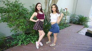 Hot step-daughters Aliya Brynn and Jackie Rogen share cum after intense threesome