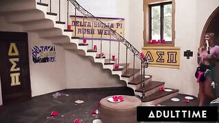 Hot busty housekeeper gets fucked hard by a group of young guys in a wild scene