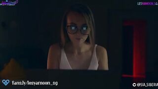 Petite brunette Lesya Moon gets scared and fucked on Halloween