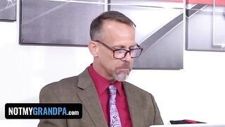 Skinny redhead Madi Collins gets fucked by old perv in taboo roleplay