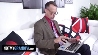 Skinny redhead Madi Collins gets fucked by old perv in taboo roleplay