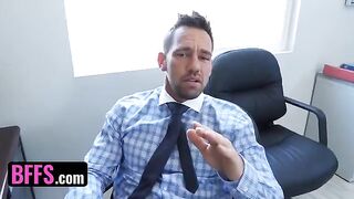 Office sluts Sami Parker, Sarah Banks, and Danni Rivers get fucked by their boss’s step-son