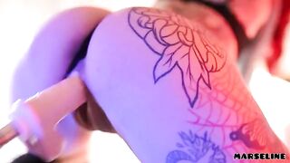 The hot girl fucked by a machine in an ultraviolet scene