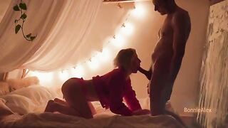 A girl is having fun with her boyfriend at home