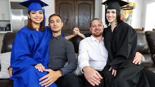 Stepdad educates his step daughters Hazel Heart and Remi Jones in sex