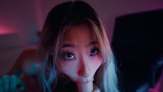 Sexy Asian teen Raya Steele rides my cock until I came on her face