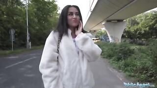 Petite British brunette nearly gets run over, has wild sex