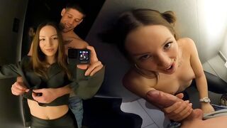 Cock sucking brunette in the dressing room risked being caught