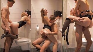 Pervert guy banged his stepsister in the bathroom wearing sexy mini dress and stockings