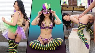 Petite Asian teen Lulu Chu fucked on the stick during Mardi Gras