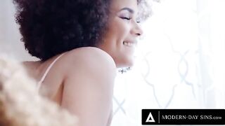 Two hot girls Scarlit Scandal and Alina Ali share a guy's cock in steamy FFM threesome