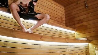 I show my hard cock to three strangers in the sauna part 1