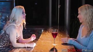 The bartender girl seduced a young guy with her huge tits
