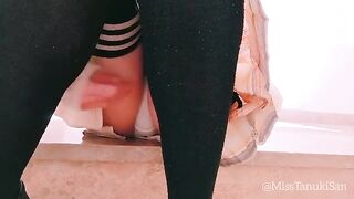A cute schoolgirl masturbates without panties, showcasing her naughty side