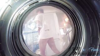 A girl looks for panties in the washing machine and has sex with her boyfriend