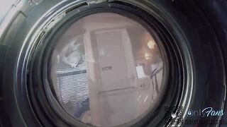 A girl looks for panties in the washing machine and has sex with her boyfriend