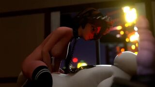 Aunt Cass rides the cock of a giant robot in a steamy scene
